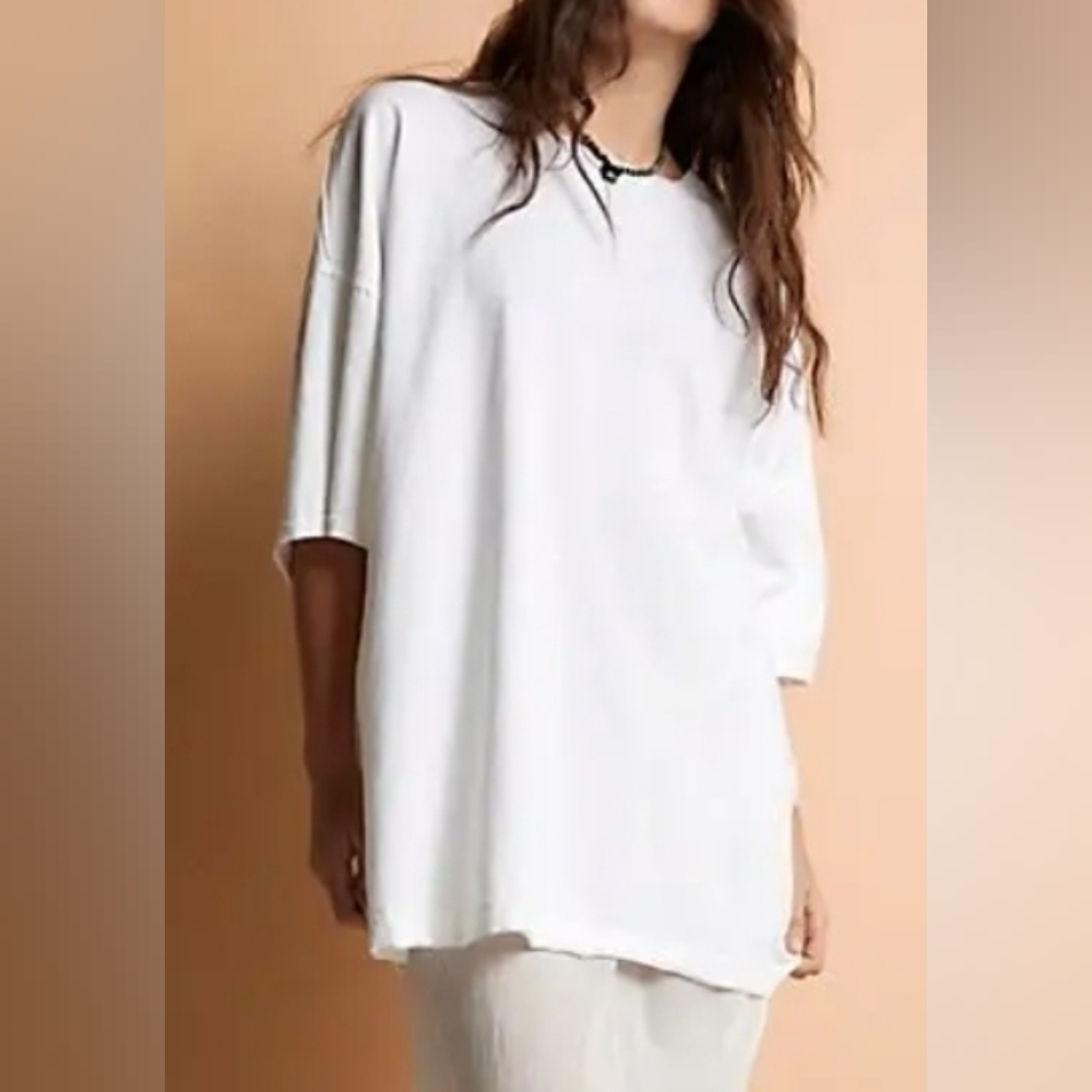 Free People White Oversized Short Sleeve Tee